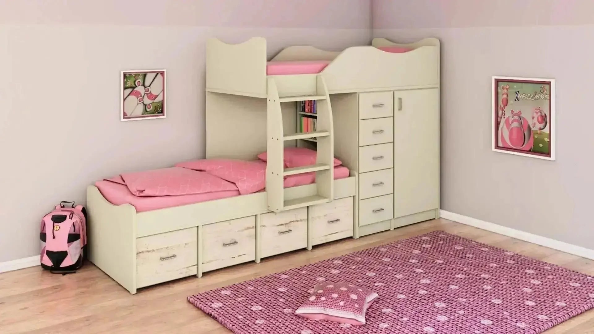 רומי | מיטת קומותיים רכבת עם ארון ומגירות אחסון -    - אשריאן | ASHERIAN