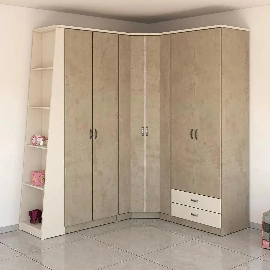 Modular 5 | ארון בגדים פינתי גדול עם מדפי צד ומגירות - 212/182 ס״מ - 6 דלתות   - אשריאן | ASHERIAN