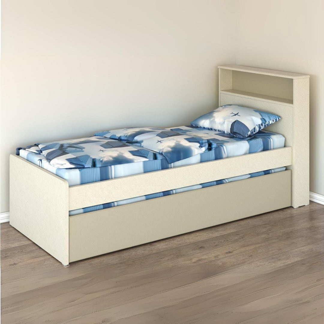 NADAV | מיטת יחיד מעוצבת עם מדף בראש המיטה ומיטת חבר נפתחת -    - אשריאן | ASHERIAN