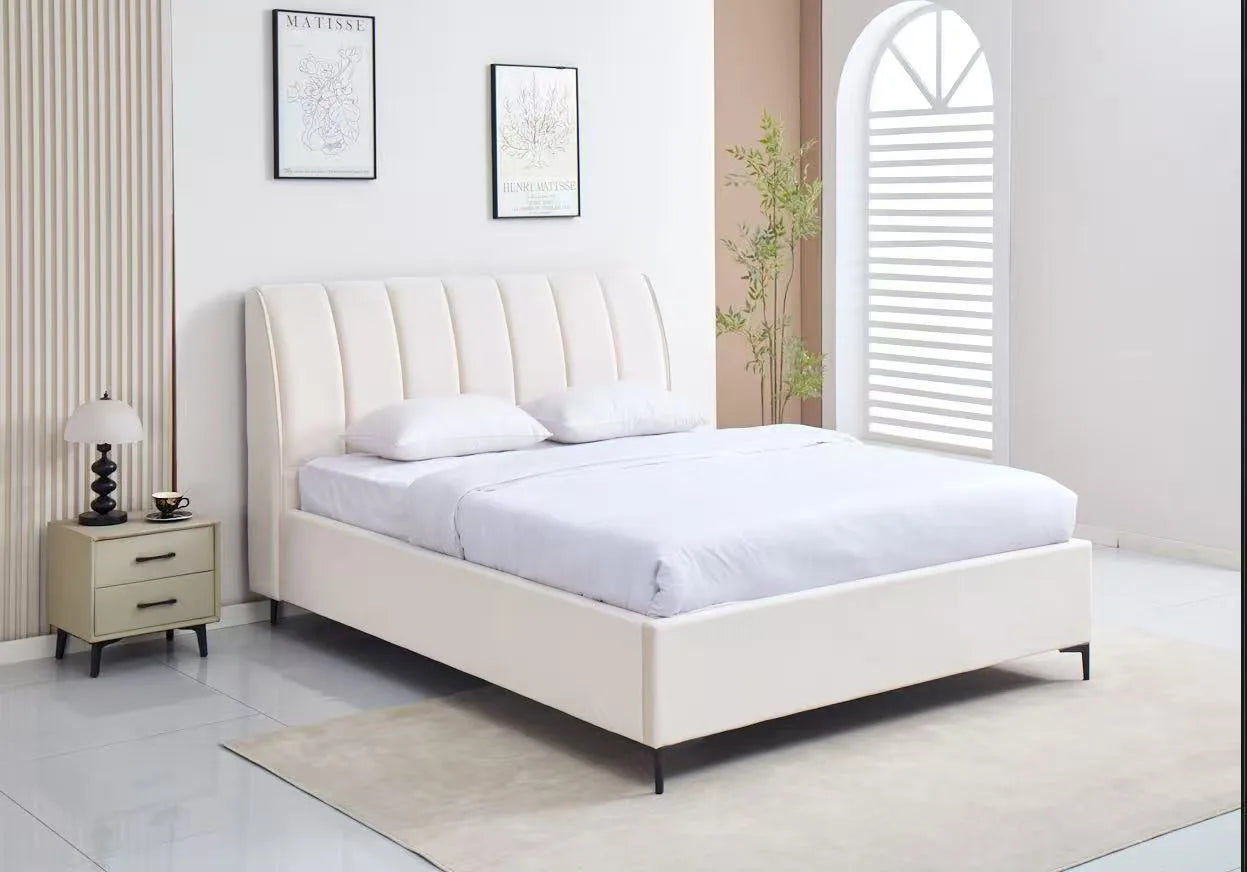 NAYA DOUBLE | מיטה מודרנית מעוצבת עם ארגז מצעים - 140/190 ס״מ / קרם - זוגית