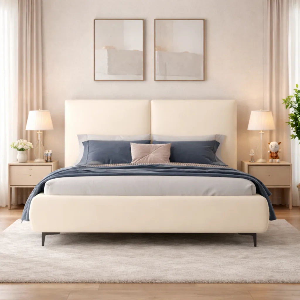 NORA | מיטה זוגית עם ארגז בעיצוב נורדי - 140/190 ס״מ / קרם