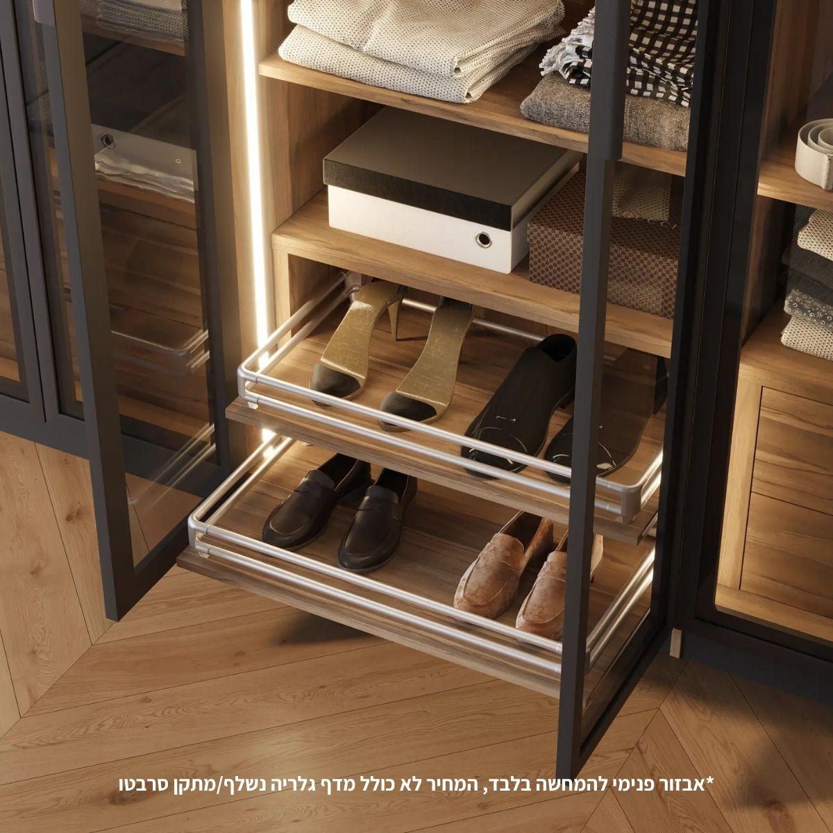 NYX | ארון מעוצב דלתות זכוכית כהה מסגרת אלגנטית ומגירות - פתיחה