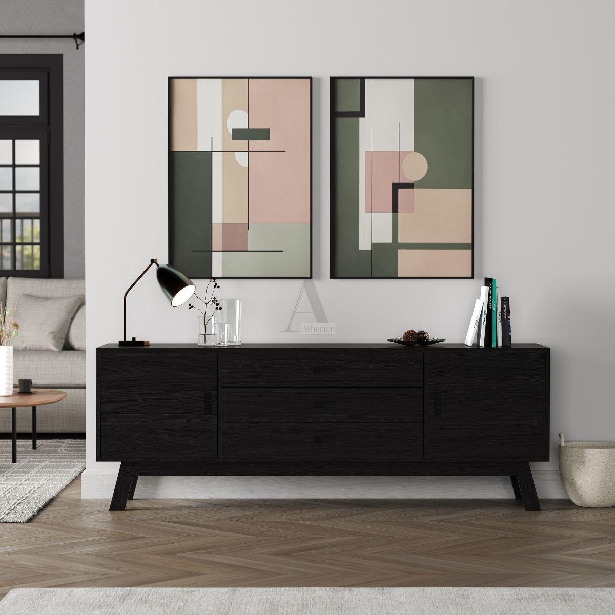 OAKNUT | מזנון רטרו עם מגירות דלתות ורגל עץ מלא