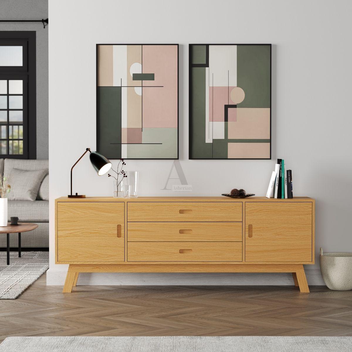 OAKNUT | מזנון רטרו עם מגירות דלתות ורגל עץ מלא - 180 ס״מ