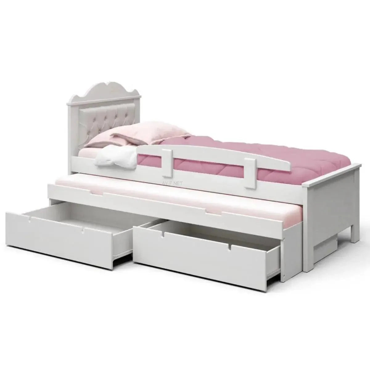 PAZIT | מיטת ילדים בריפוד קפיטונאז' עם מיטת חבר נפתחת ומגירות + מזרנים במתנה רהיטי עין חרוד -    - אשריאן | ASHERIAN