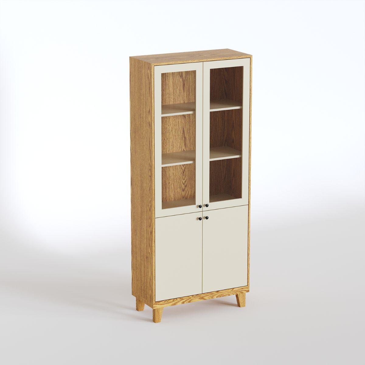 REVEN | ויטרינה סקנדינבית גבוהה עם זכוכית שקופה ופורניר עץ - 90 ס״מ - ארון