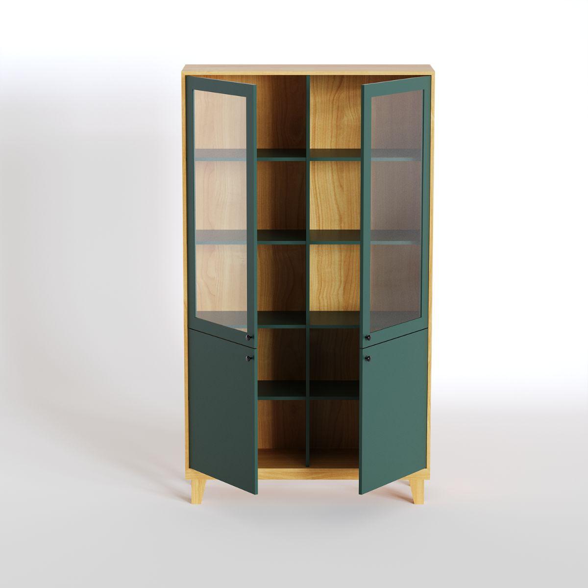 REVEN | ויטרינה סקנדינבית גבוהה עם זכוכית שקופה ופורניר עץ - 90 ס״מ - ארון