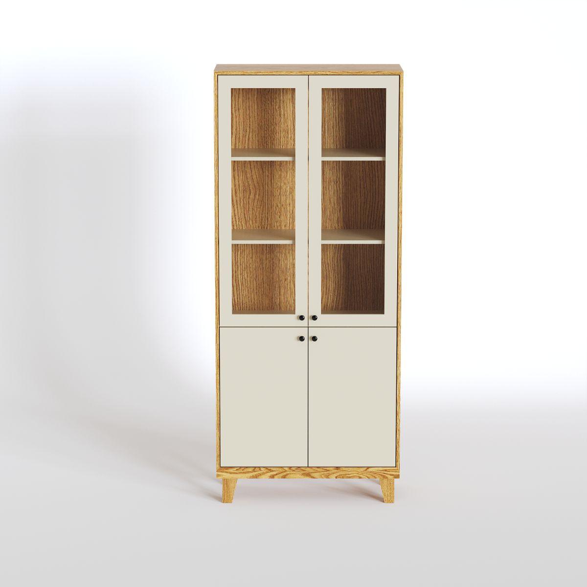 REVEN | ויטרינה סקנדינבית גבוהה עם זכוכית שקופה ופורניר עץ - 90 ס״מ - ארון