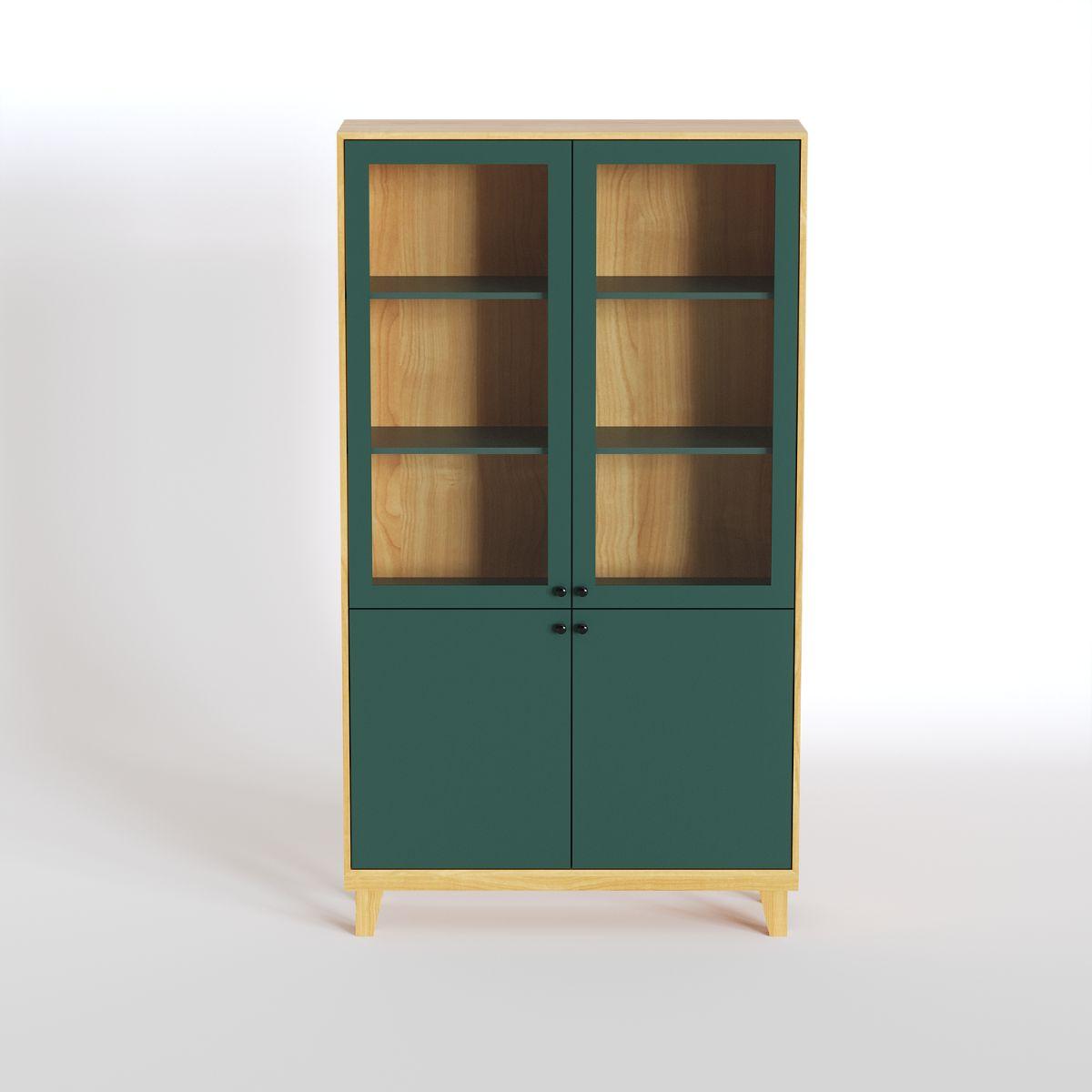 REVEN | ויטרינה סקנדינבית גבוהה עם זכוכית שקופה ופורניר עץ - 90 ס״מ - ארון