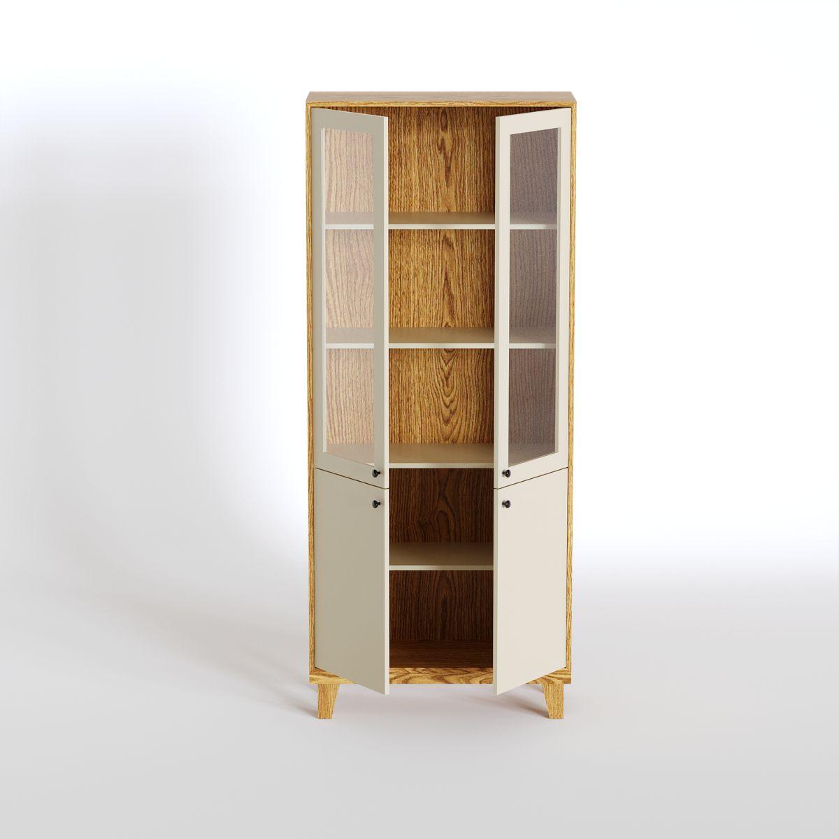 REVEN | ויטרינה סקנדינבית גבוהה עם זכוכית שקופה ופורניר עץ - 90 ס״מ - ארון