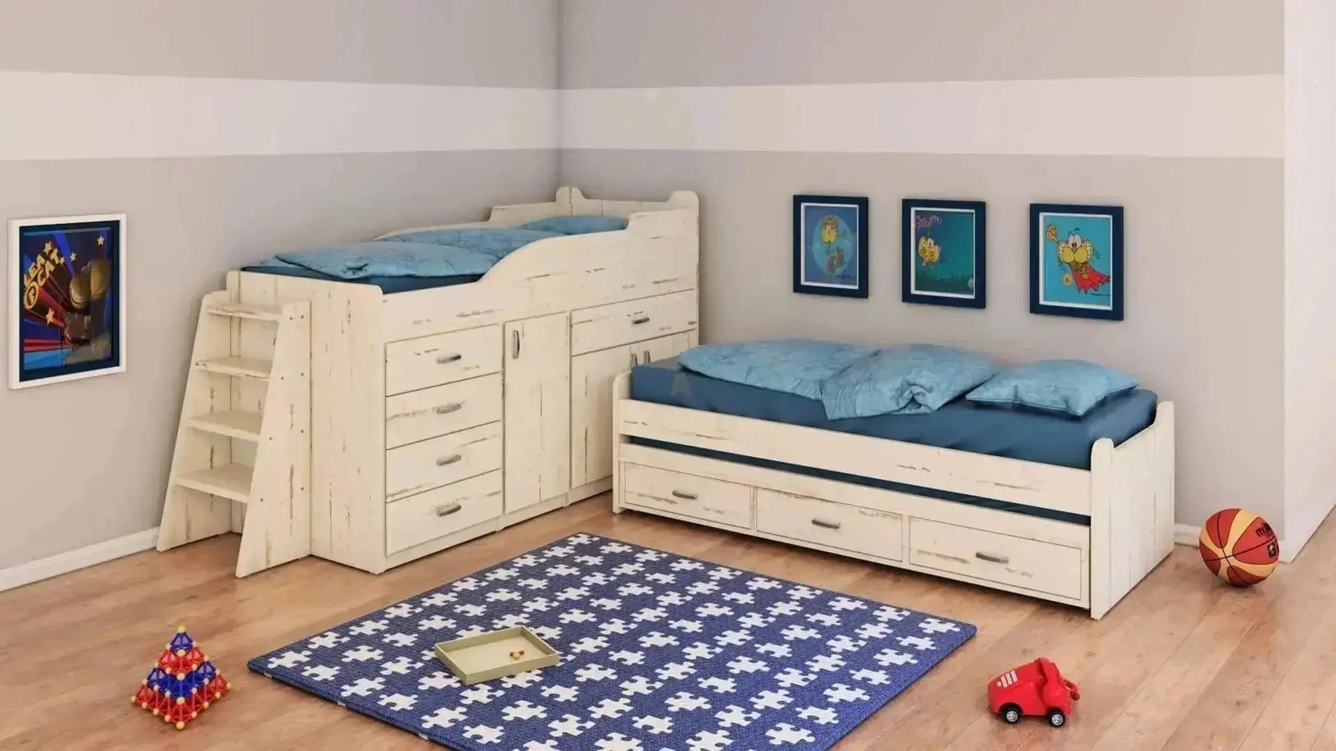 RON | מיטת במה כפולה עם מיטת חבר ומלא אחסון -    - אשריאן | ASHERIAN