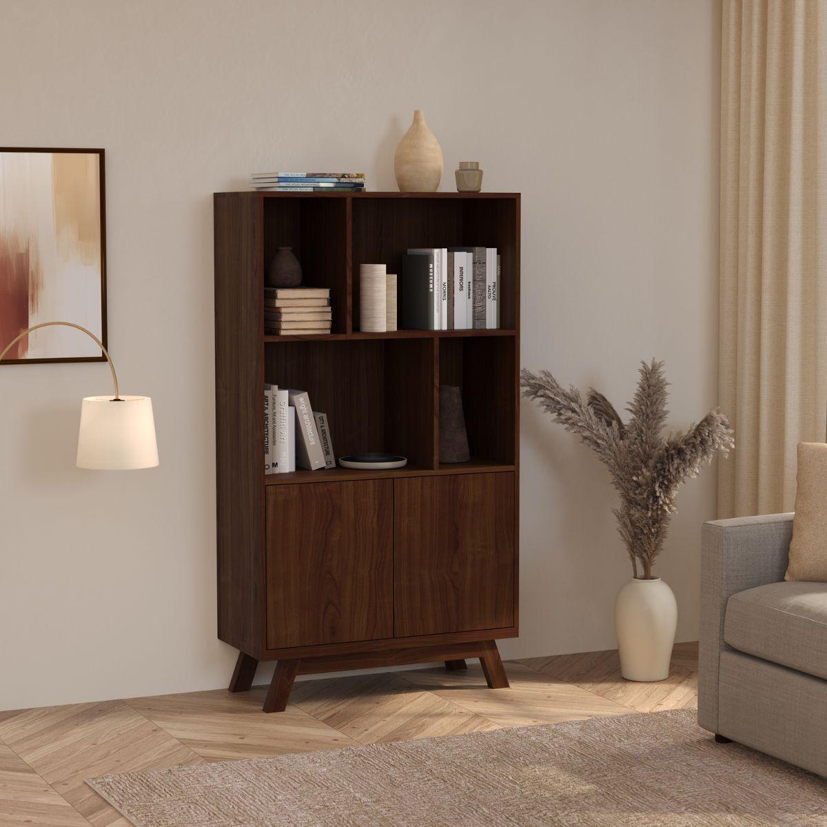 RUNE | יחידת מדפים מעץ עם דלתות אחסון טאץ׳ - 90 ס״מ