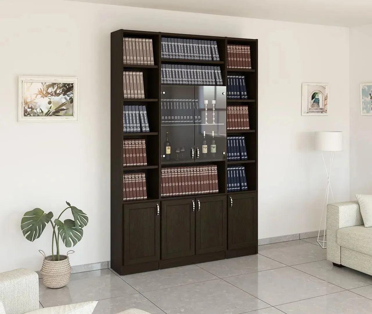 K31 | ספריה מעוצבת עם דלתות זכוכית מלאה - 160 ס"מ - 4 דלתות   - אשריאן | ASHERIAN