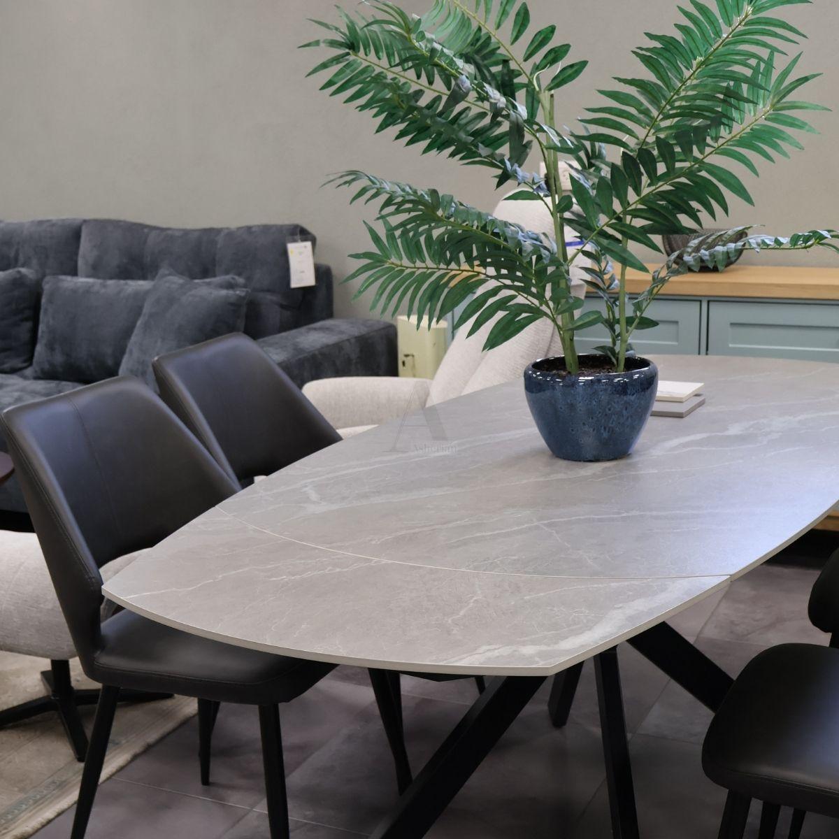 SMART | שולחן אוכל עם פלטת קרמיקה ורגל מתכת מעוצבת - אפור