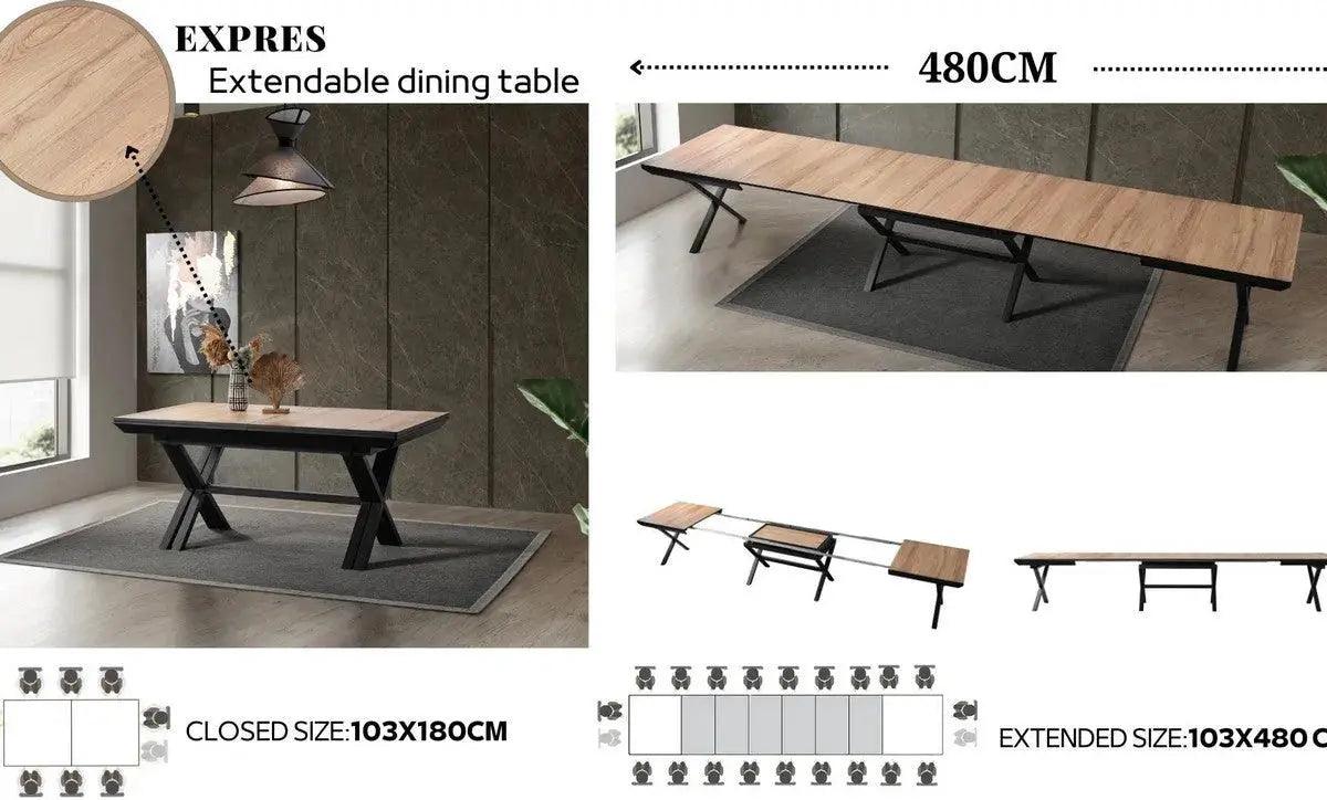 EXPRESS | שולחן אוכל איכותי ופונקציונאלי נפתח ל- 4.80 מ׳ עם 6 הגדלות ורגלים מתפצלות -    - אשריאן | ASHERIAN