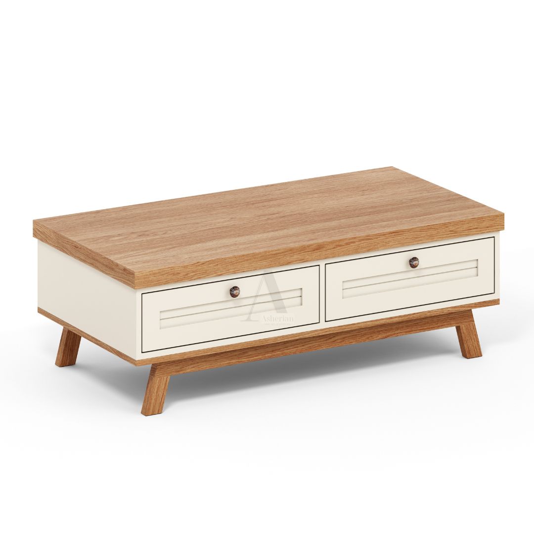 SKY |  שולחן וינטאג׳ לסלון במראה כפרי עם מגירות