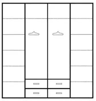 TZLIL | ארון 4 דלתות מעוצב עם זכוכיות וילון ומגירות -    - אשריאן | ASHERIAN