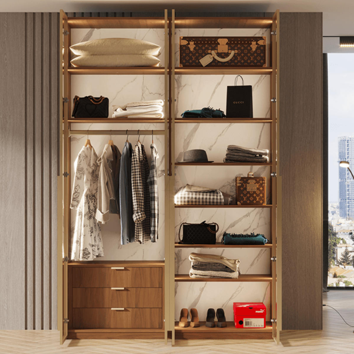 VERG | ארון פתיחה מודרני עם תאורה מובנית ודלתות אלגנטיות