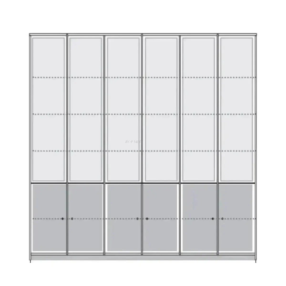 זבולון | ארון ספרים איכותי גוף עשוי מעץ סנדוויץ' עם 6 דלתות ברוחב 2.40 מ' -    - אשריאן | ASHERIAN