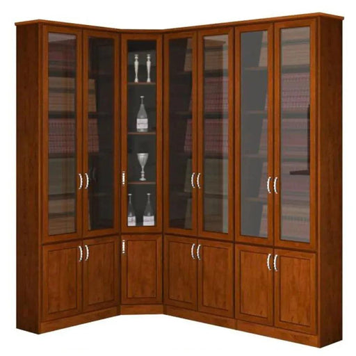 K92 | ספריה פינתית גדולה ומעוצבת במידה 220/140 ס"מ עם דלתות זכוכית - אשריאן | ASHERIAN