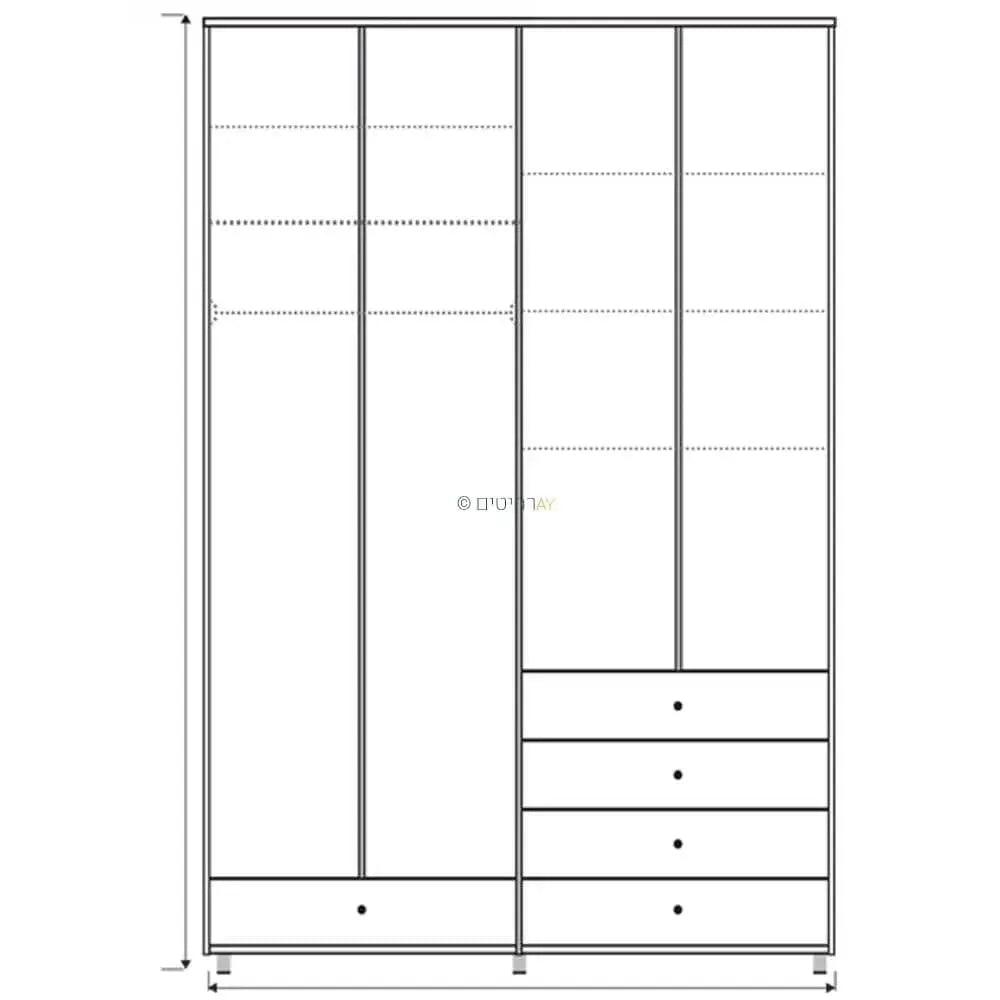 Alon | ארון בגדים מעוצב ואיכותי מסנדוויץ' עם 4 דלתות ומגירות -    - אשריאן | ASHERIAN