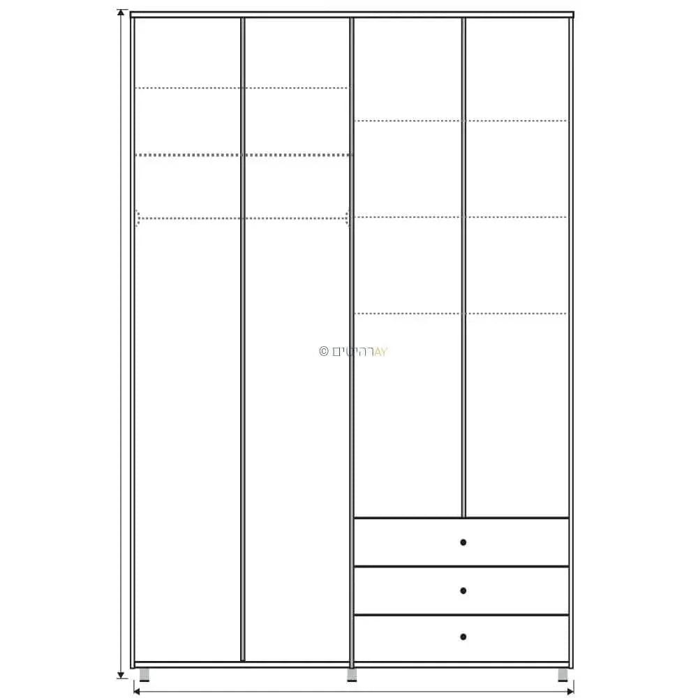 Shaked | ארון בגדים בעיצוב כפרי עם 4 דלתות ומגירות מעץ מסנדוויץ' -    - אשריאן | ASHERIAN