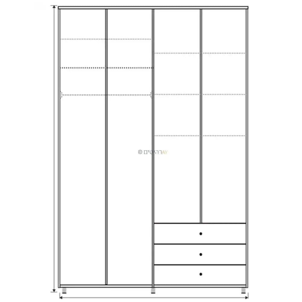 Zait | ארון בגדים מעוצב עם 4 דלתות ומגירות מסנדוויץ' -    - אשריאן | ASHERIAN
