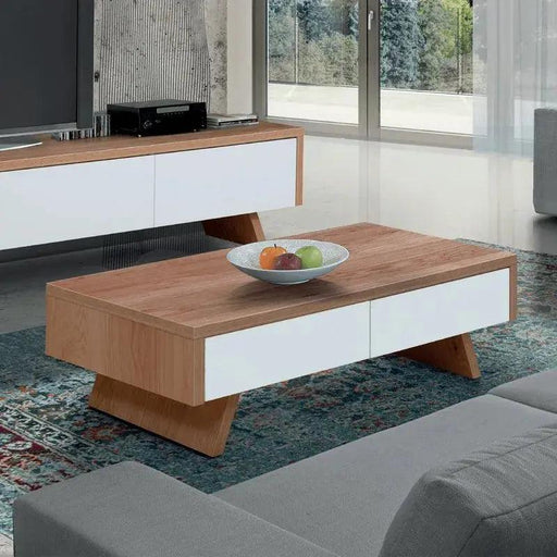 REGEV | שולחן סלון מעוצב עם מגירות ורגלי עץ - אשריאן | ASHERIAN
