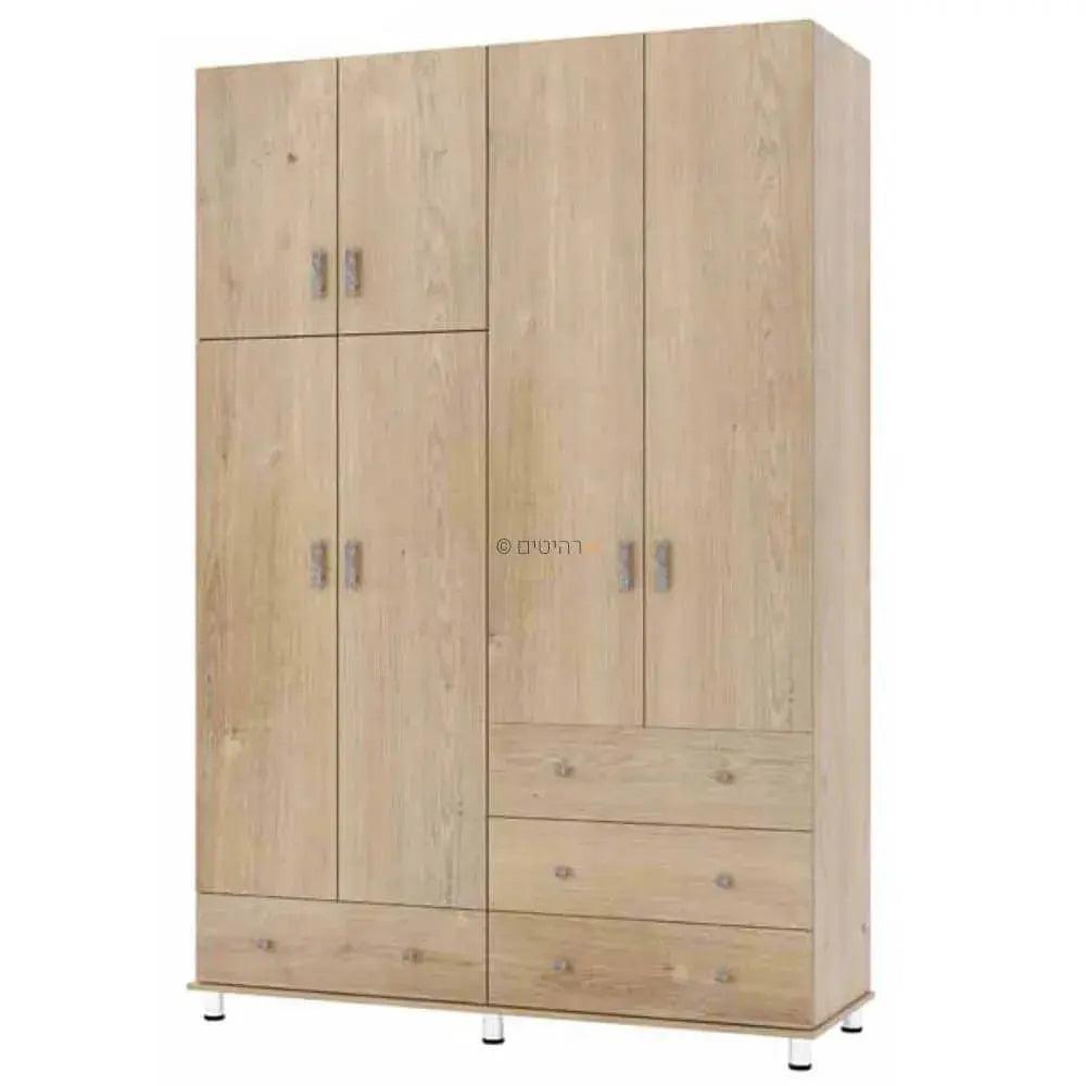 Adir | ארון בגדים פרקטי מעץ סנדוויץ' עם 4 דלתות מגירות ובמה - אשריאן רהיטים - אשריאן | ASHERIAN