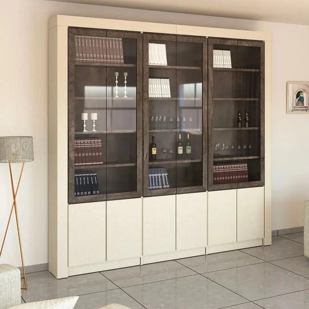 Arbel | ארון לסלון במראה מודגש עם דלתות זכוכית - 256.5 ס״מ - 6 דלתות   - אשריאן | ASHERIAN