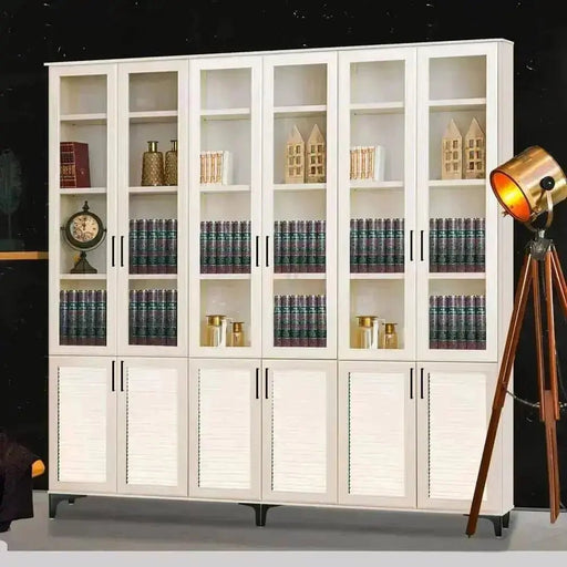 ארון ספרים מעוצב דגם גבריאל עם 6 דלתות בשילוב תריס ובמה - Asherian | אשריאן רהיטים