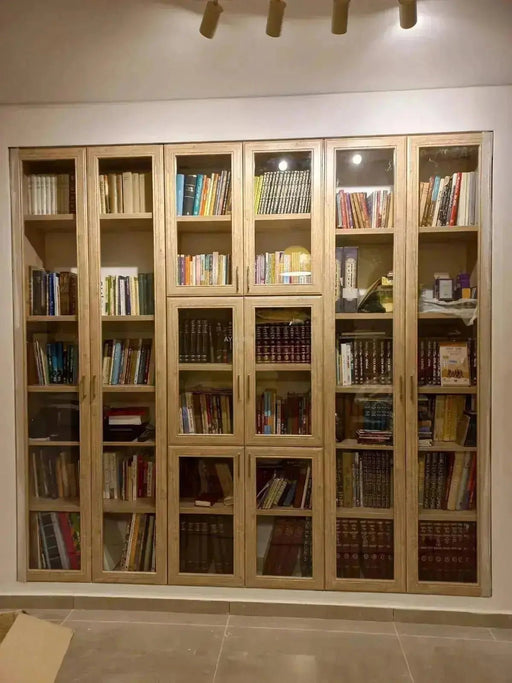 ארון ספרים סנדוויץ' דגם דבורה 6 דלתות בשילוב זכוכית ועיטורי זהב - Asherian | אשריאן רהיטים