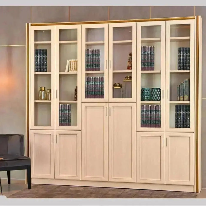 ארון ספרים סנדוויץ' דגם מוריה 6 דלתות בשילוב זכוכית ועיטורי זהב - Asherian | אשריאן רהיטים