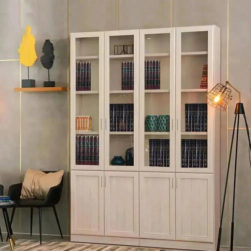 ברוריה  | ארון ספרים מעוצב גוף עשוי עץ מסנדוויץ' עם 4 דלתות בשילוב זכוכית - Asherian | אשריאן רהיטים