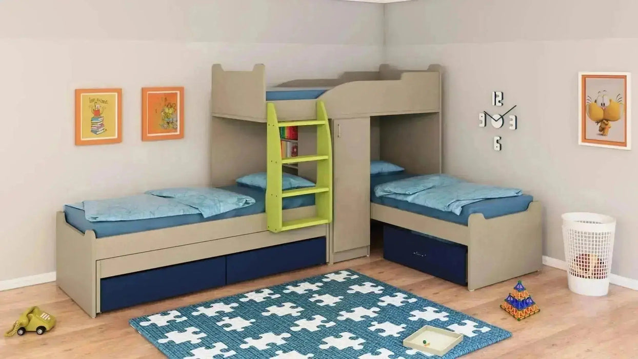 חלומית 5 | מיטת קומותיים בצורת ר' עם מיטת חבר ומזרנים במתנה! - Asherian | אשריאן רהיטים