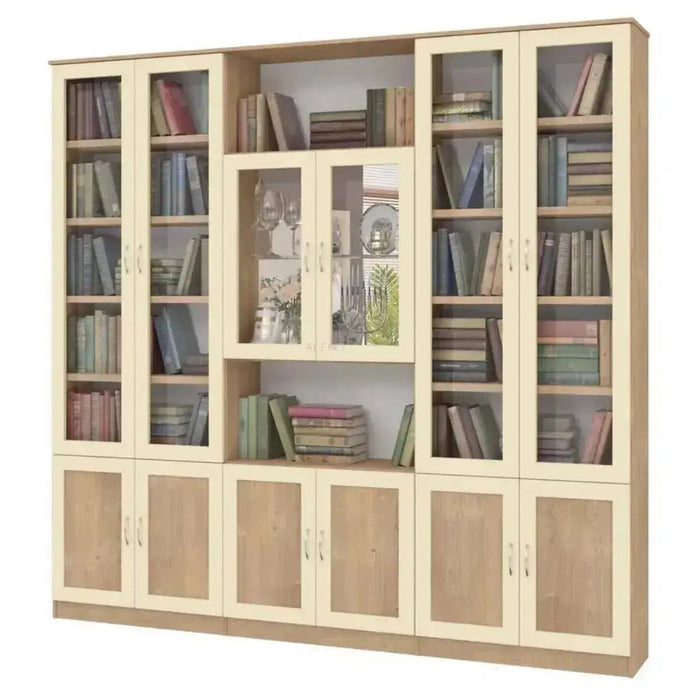 סביון | ארון ספרים מעוצב מעץ סנדוויץ' עם 6 דלתות ברוחב 2.40 מ' - Asherian | אשריאן רהיטים